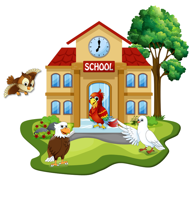 Kids DISC birds around a schoolhouse